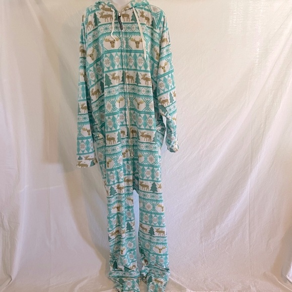 Forever Lazy Blue and Cream Women’s Pajama Onsie - Picture 1 of 5